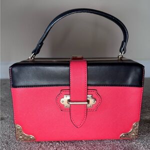 Vintage style Black and Red Women's Handbag rectangular box metal clasp